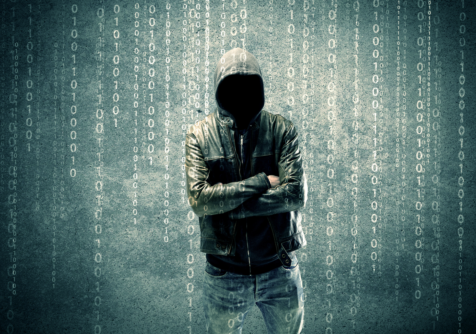 An adult online anonymous internet hacker with invisible face in