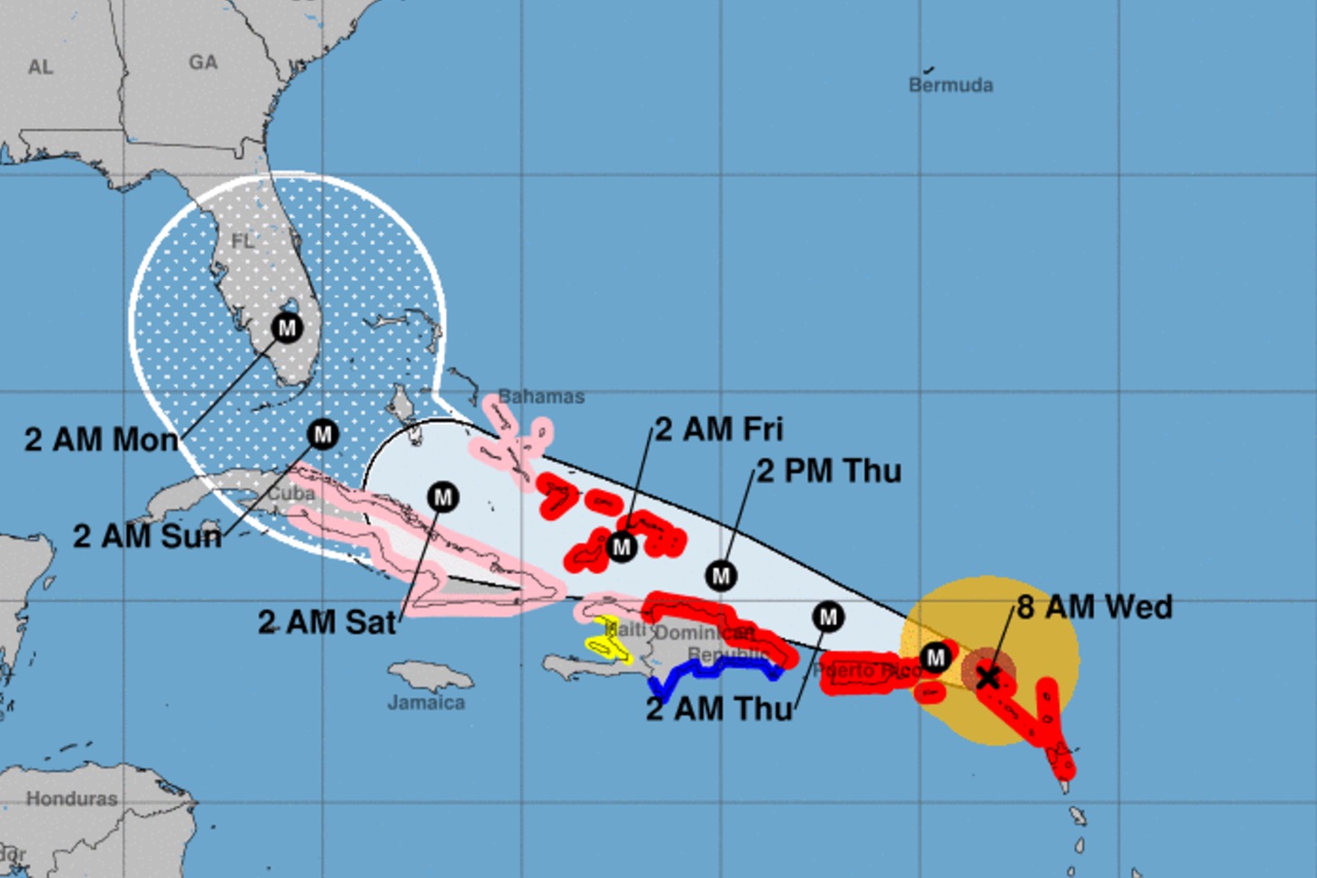 Trayectoria del huracán Irma. Imagen: NOOA