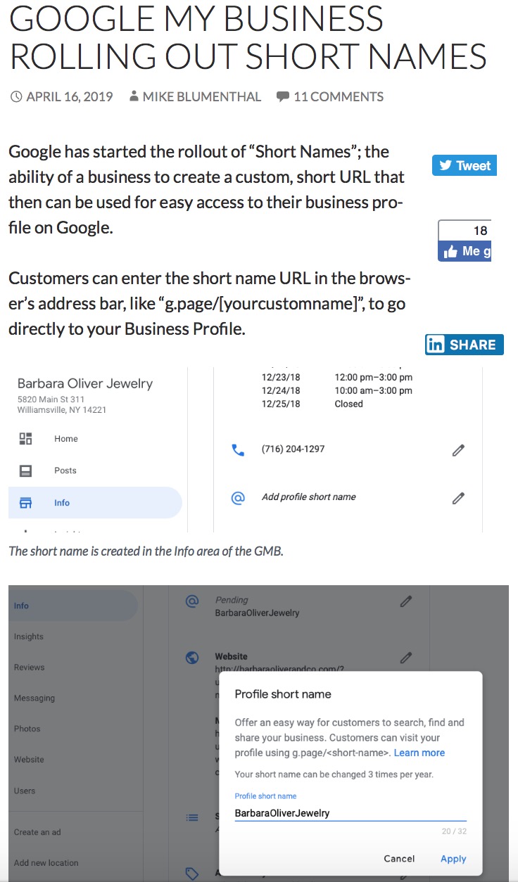 Google My Business-short URL y nombre