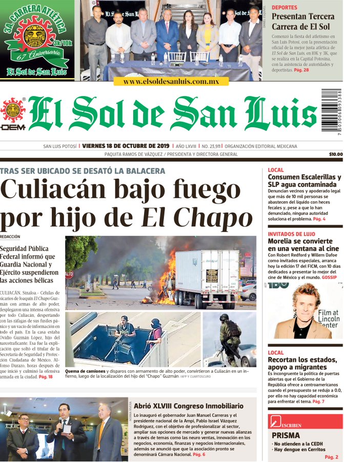 La batalla en Culiacán, en las portadas de los periódicos