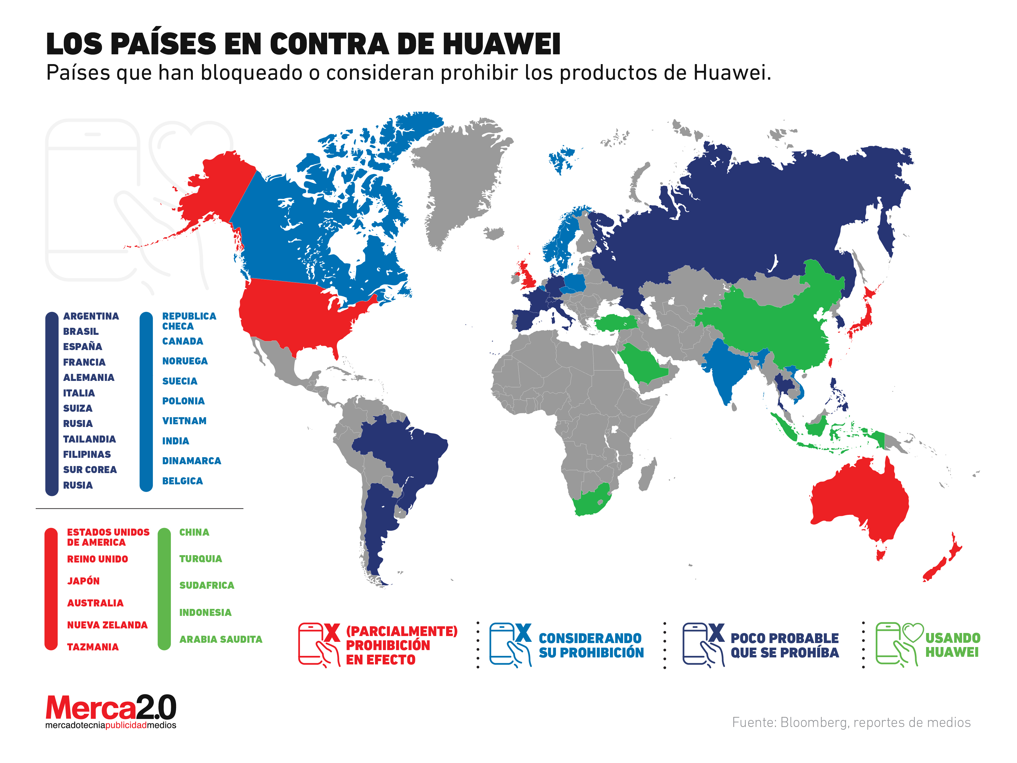 Los países que rechazan a Huawei