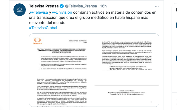 Televisa y Univisión ya rumoraban acerca de su unión.