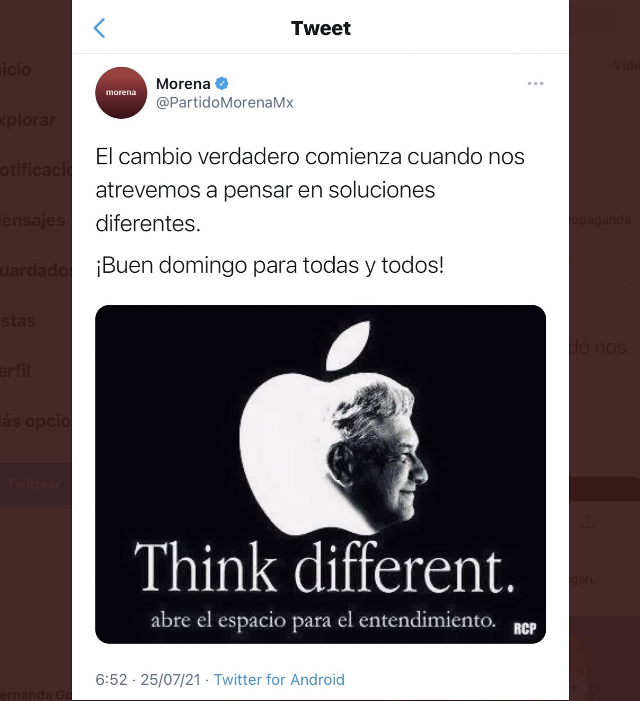 Morena utiliza logo y slogan de Apple para promocionar a AMLO?