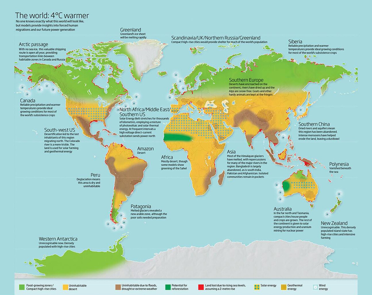 mapa tierra con 4 grados mas diseño clima