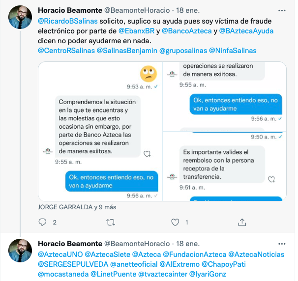 He begs Ricardo Salinas for help for alleged fraud at Banco Azteca