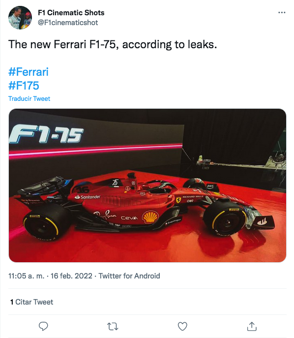 Se filtró la imagen del nuevo Ferrari F1-75
