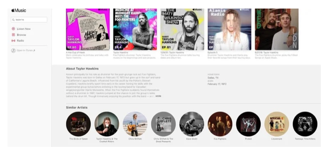 Taylor Hawkins is remembered with plays on Spotify and Apple Music