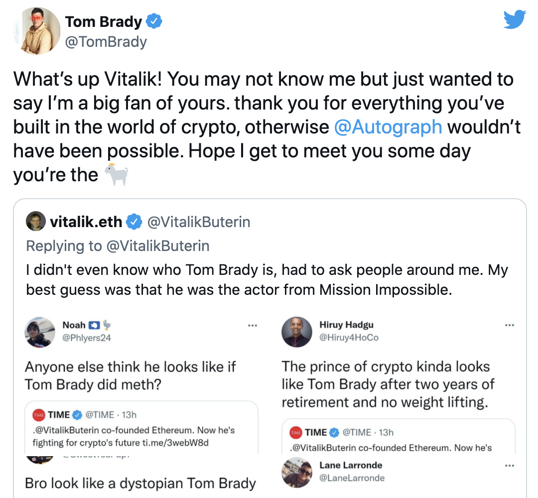 Tom Brady Vitalik Buterin criptomonedas