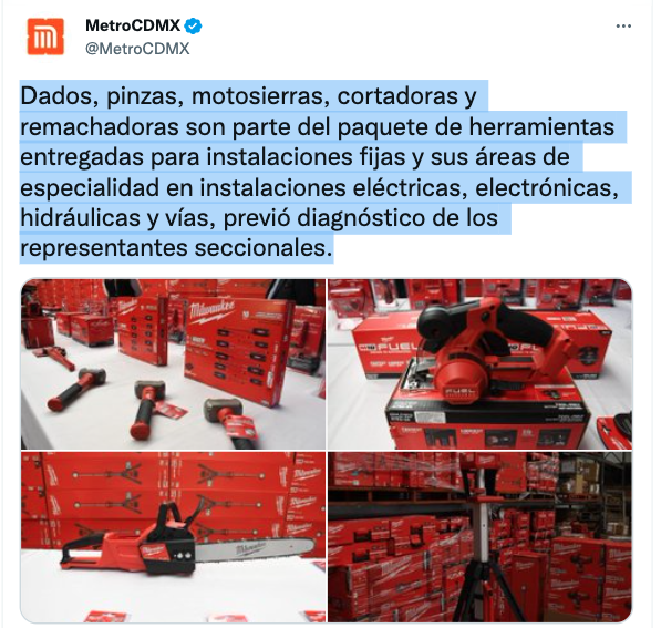 Milwaukee es la marca con la que repararán fallas del Metro