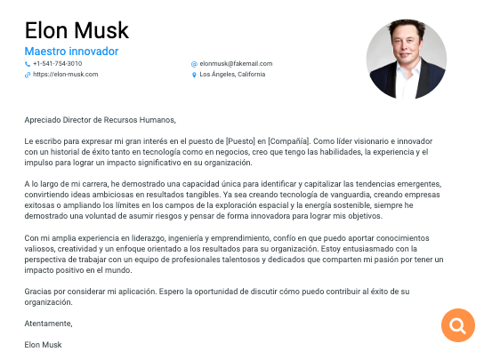Carta de presentación de Elon Musk