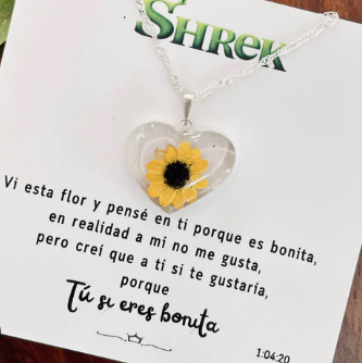 Dije Corazón Shrek Tú Sí Eres Bonita Collar Girasol en Plata