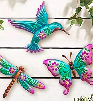 Decoración de pared de metal con diseño de mariposa, libélula de colibrí