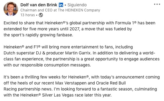 Heineken Extends Global Partnership with Formula 1