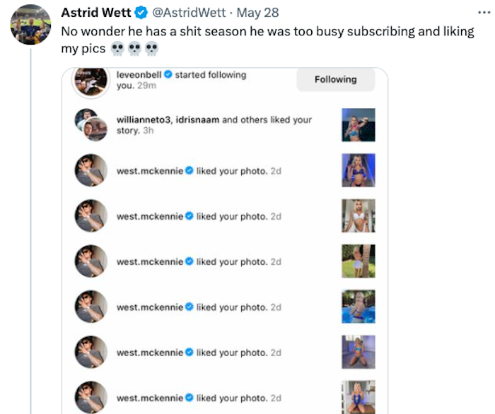 Captura de pantalla de la cuenta de Twitter de Astrid Wett