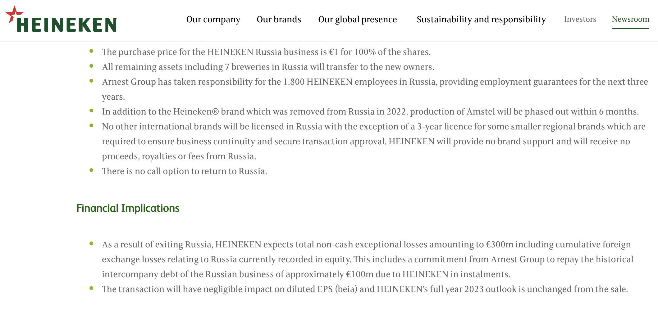 Heineken Surprises: Sells Russian Business For Next To Nothing