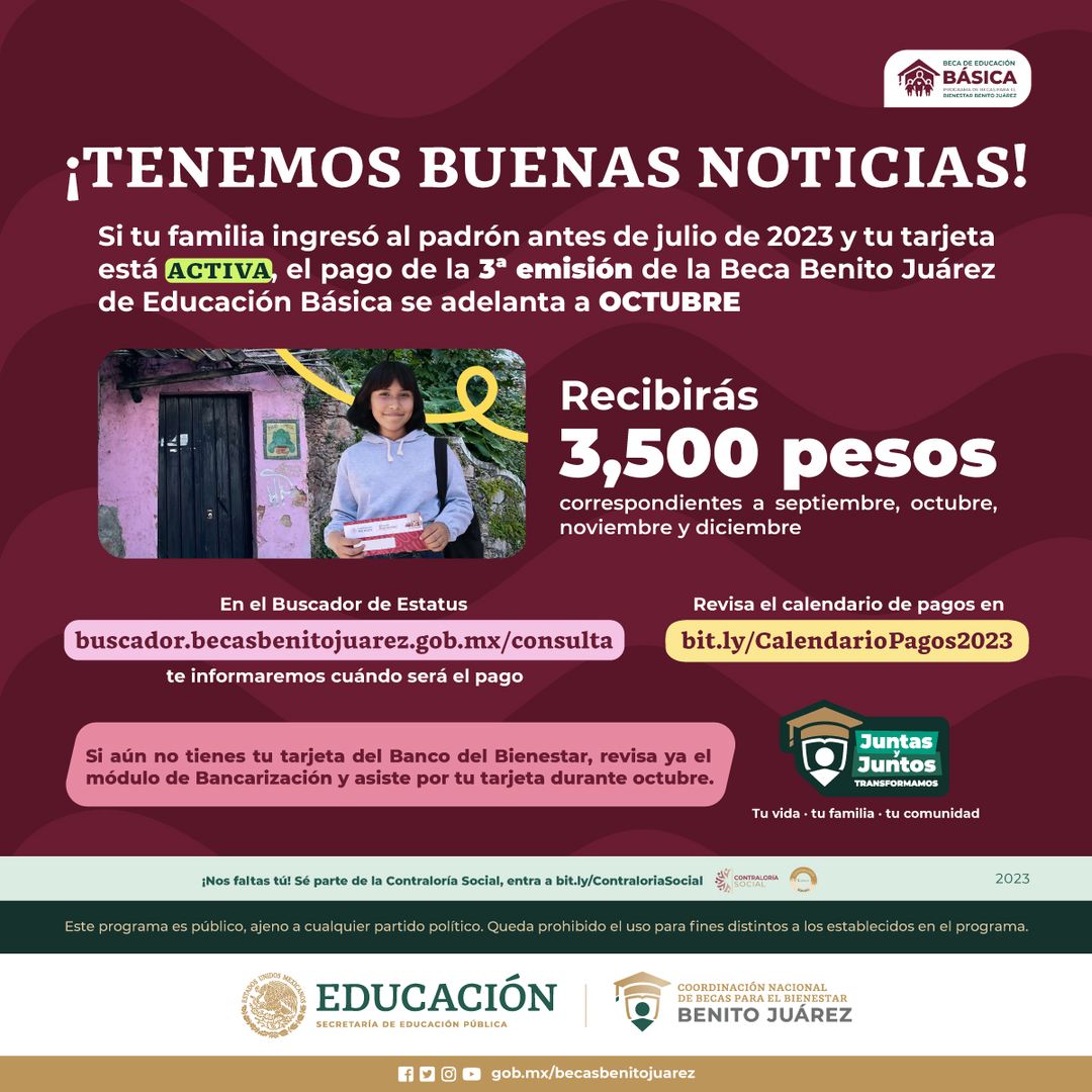 PAGO BECAS BENITO JUÁREZ PRIUMARIA SECUNDARIA 2023