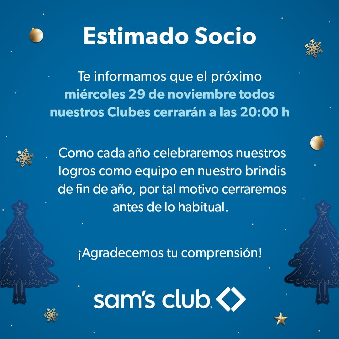 Sam's Club anuncia cambio de horario en sus tiendas