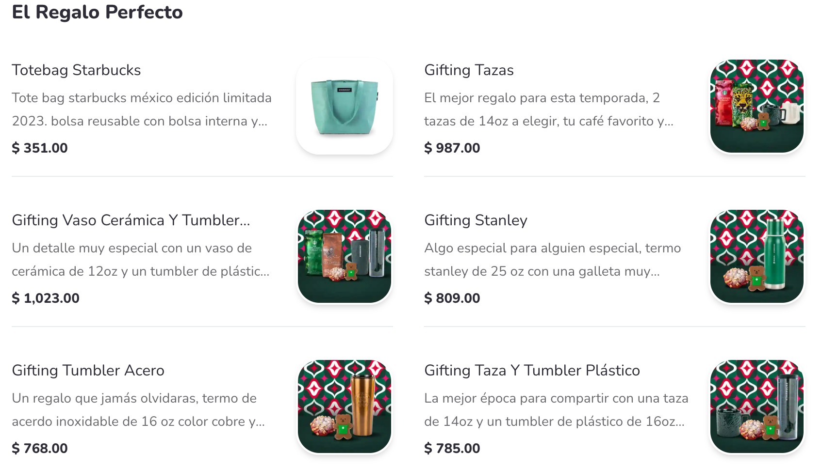 Estos son algunos de los paquetes y regalos de Starbucks que puedes adquirir a través de Rappi