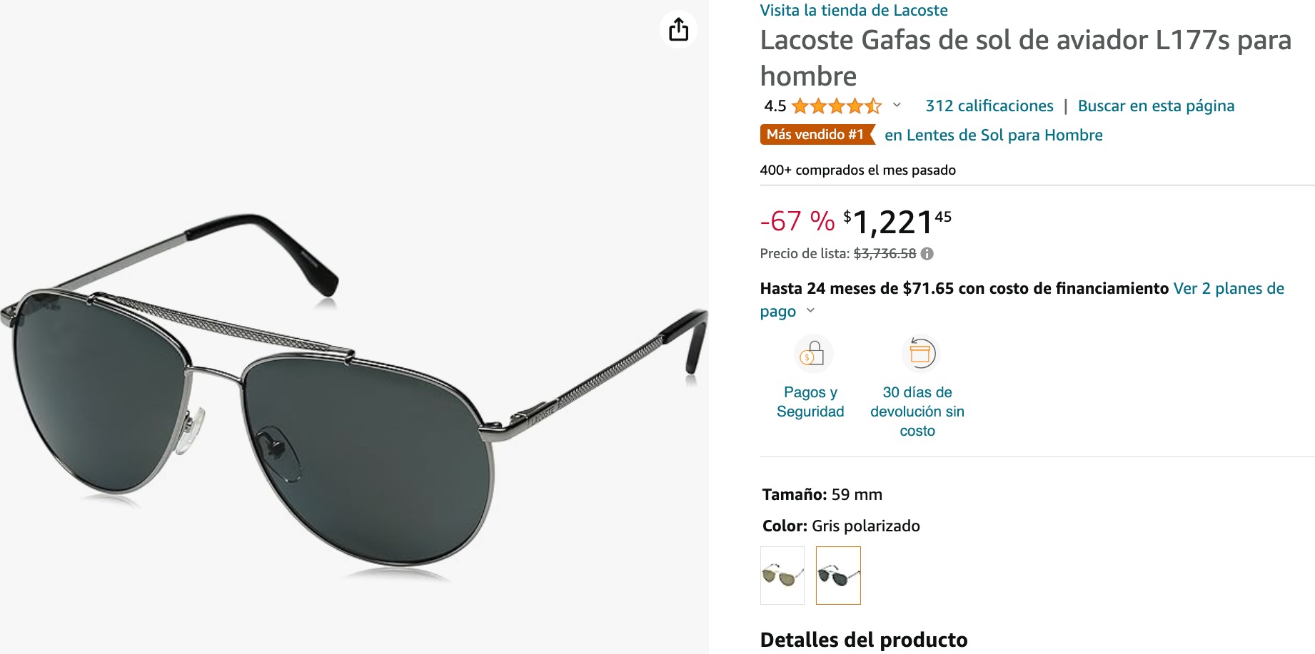 Lacoste L177s Aviator - Gafas de sol para hombre