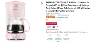 Cafetera Taurus rosa pastel a tan solo 251 pesos en Amazon