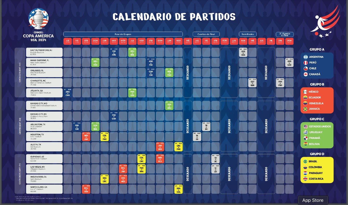 Calendario Copa América 2024 (Imagen tomada del sitio web)