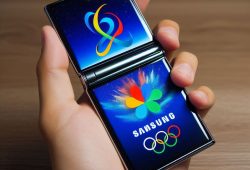 Competidora muestra el celular Samsung que le dieron en las Olimpiadas