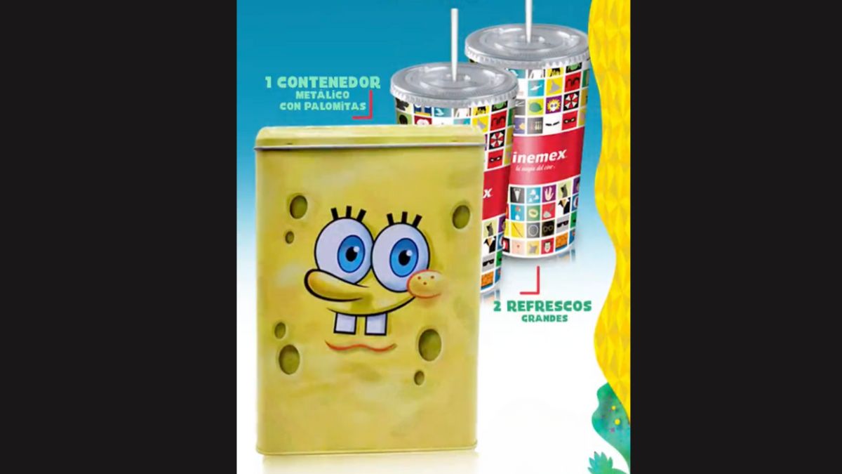 Esto cuesta el combo con la palomera de Bob Esponja en Cinemex Foto: Especial