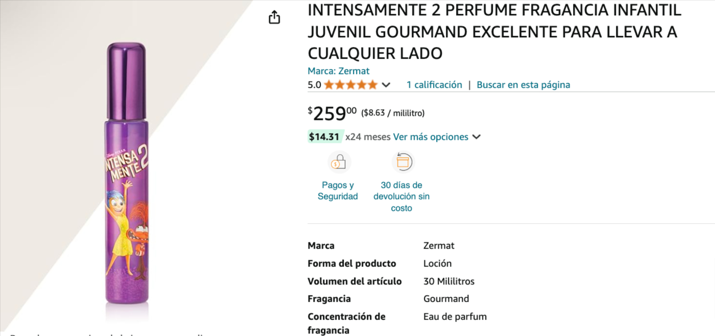 La fragancia viene acompañada de beneficios adicionales como 30 días de devolución sin costo y opciones de financiamiento, lo que hace que su compra sea aún más accesible para los entusiastas de todas las edades.