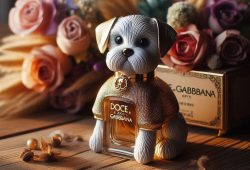 Consumidora exhibe fragancia para mascotas de Dolce & Gabbana