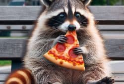 Mapache no se resiste a la pizza de Little Caesars