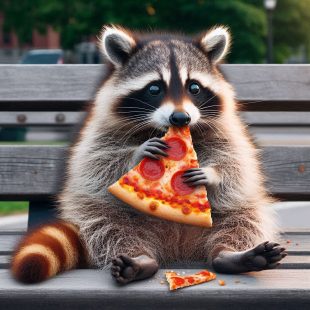 Mapache no se resiste a la pizza de Little Caesars