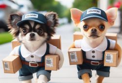 Captan a curiosos perros chihuahuas repartidores de Didi Food y Uber eats