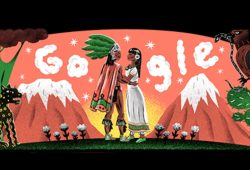 Popocatépetl e Iztaccíhuatl, el doodle de Google del 16 de septiembre, día de la inicio de la Independencia de México Foto: Google