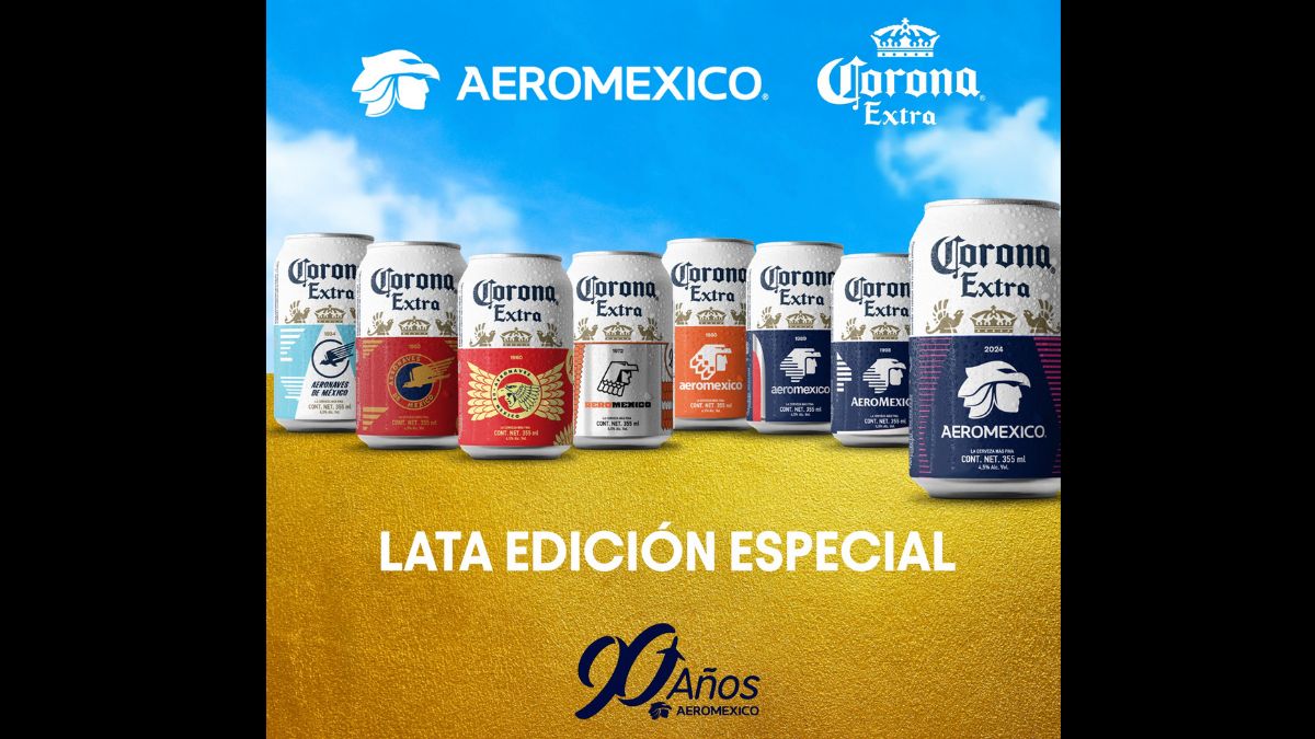 Estos son las latas conmemorativas de Grupo Modelo para celebrar los 90 años de Aeroméxico Foto: Grupo Modelo