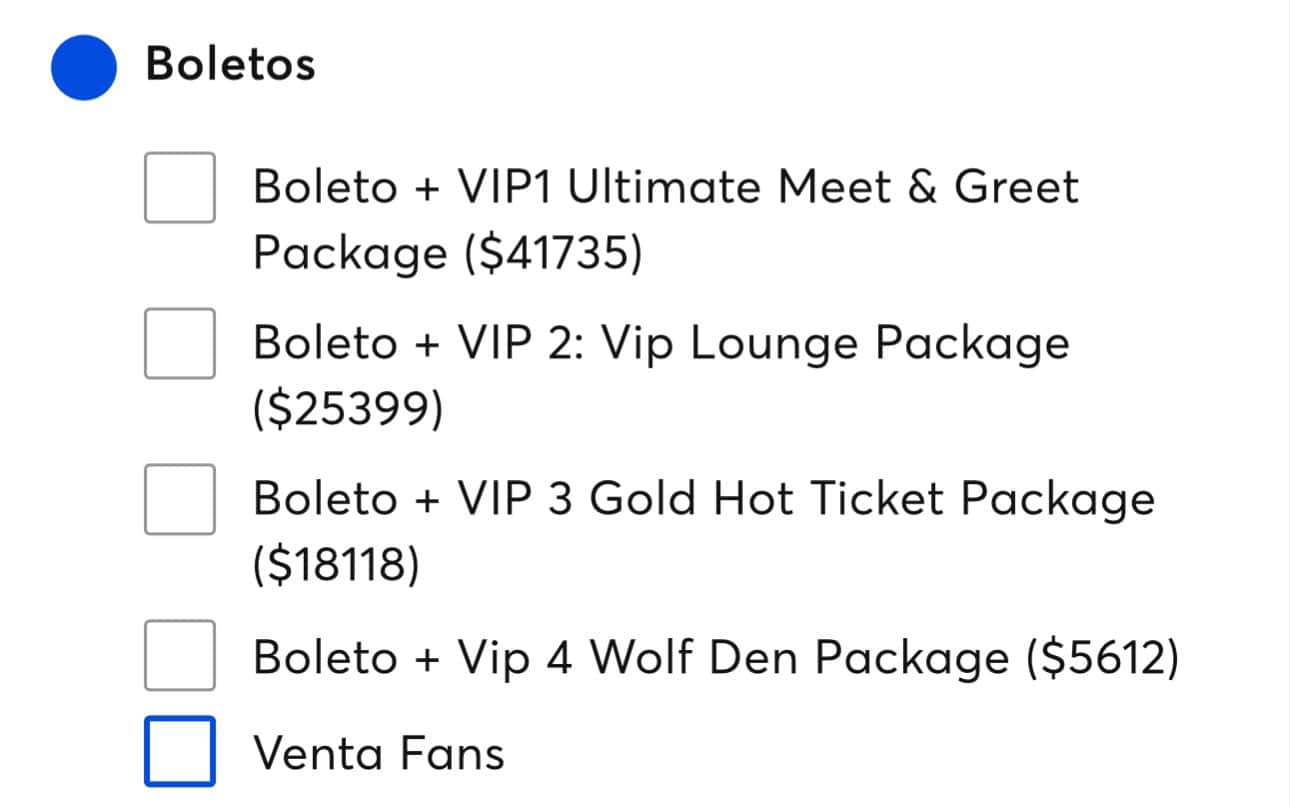 shakira precios vip