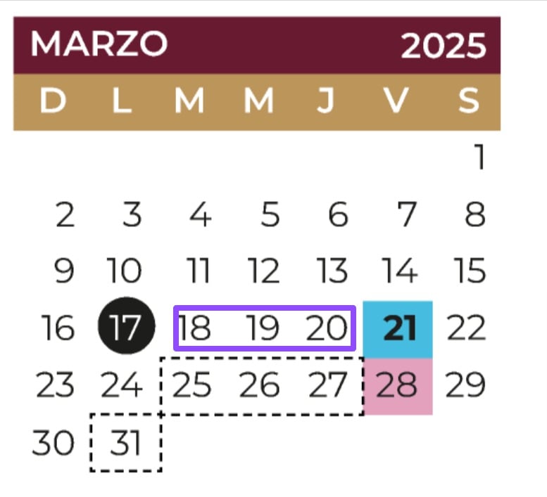 calendario escolar marzo