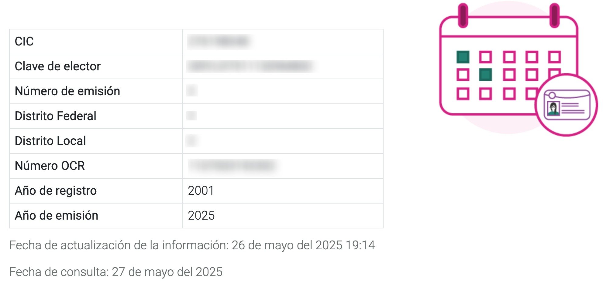 Una vez que validas tu credencial del INE, se te mostrará una pantalla similar a esta