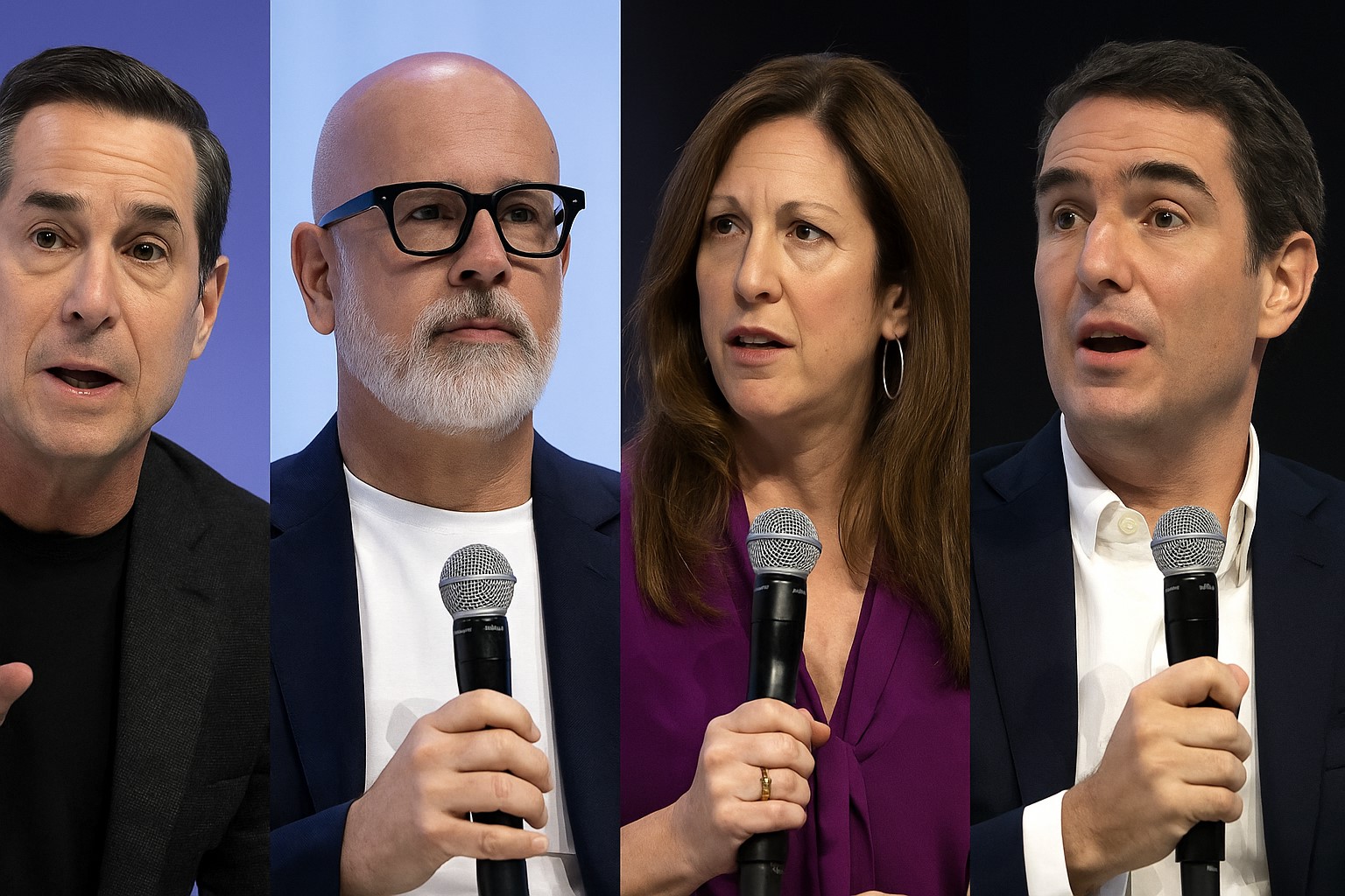 De izquierda a derecha: Richard Dickson (Gap), Don McGuire (Qualcomm), Marisa Thalberg (Catalyst Brands) y Yannick Bolloré (Havas), 