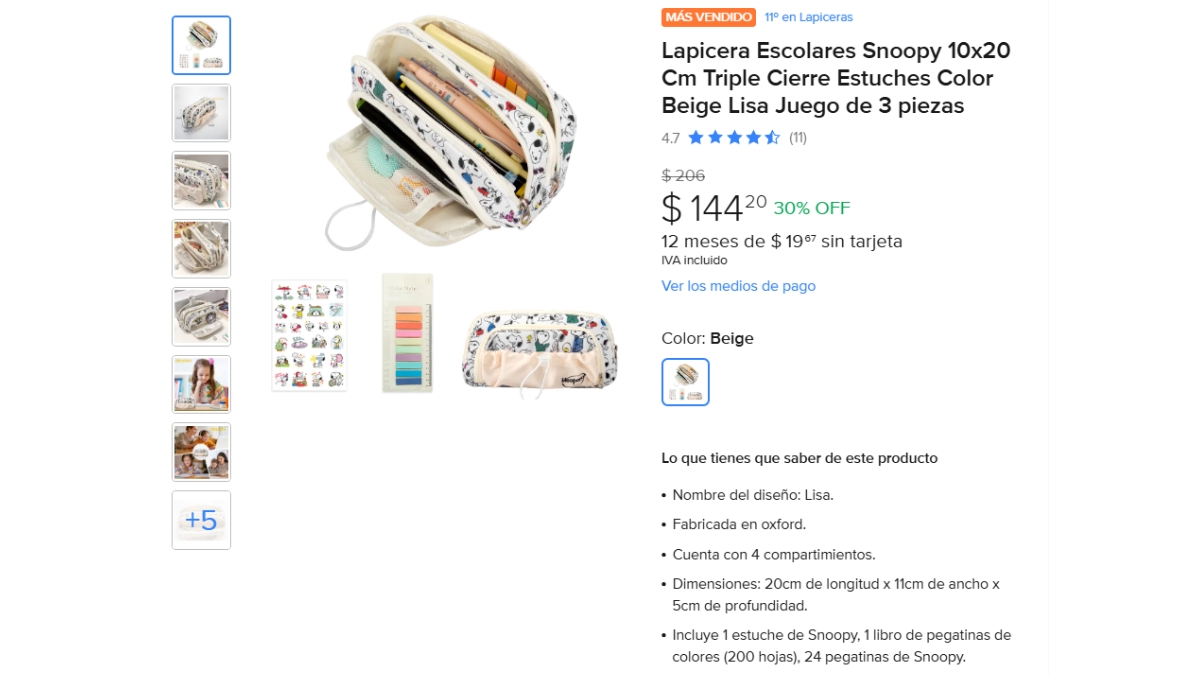Lapicera escolar Snoopy