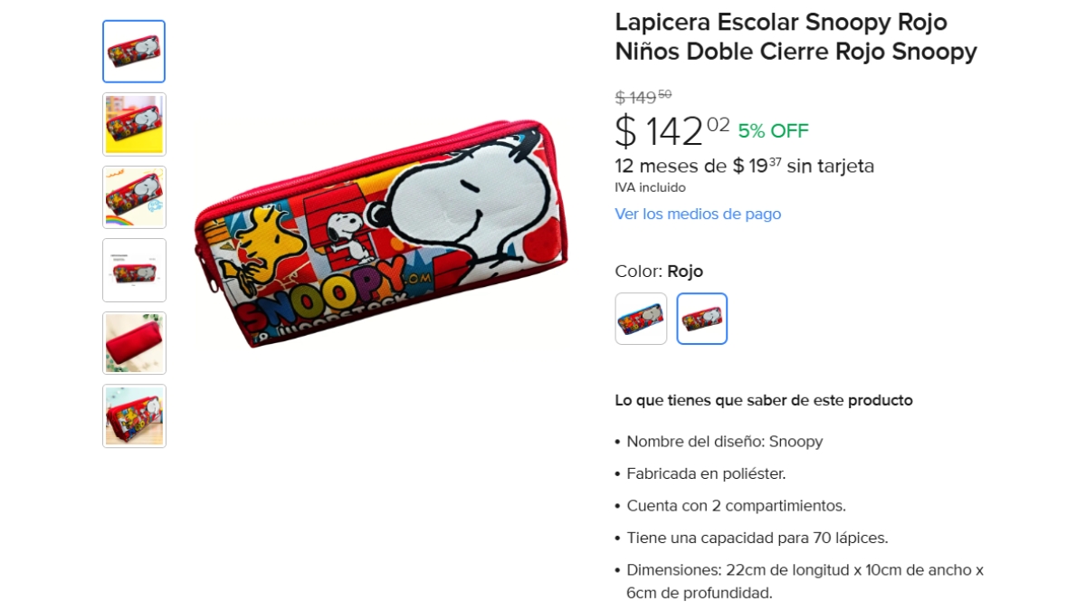 Lapicera escolar Snoopy