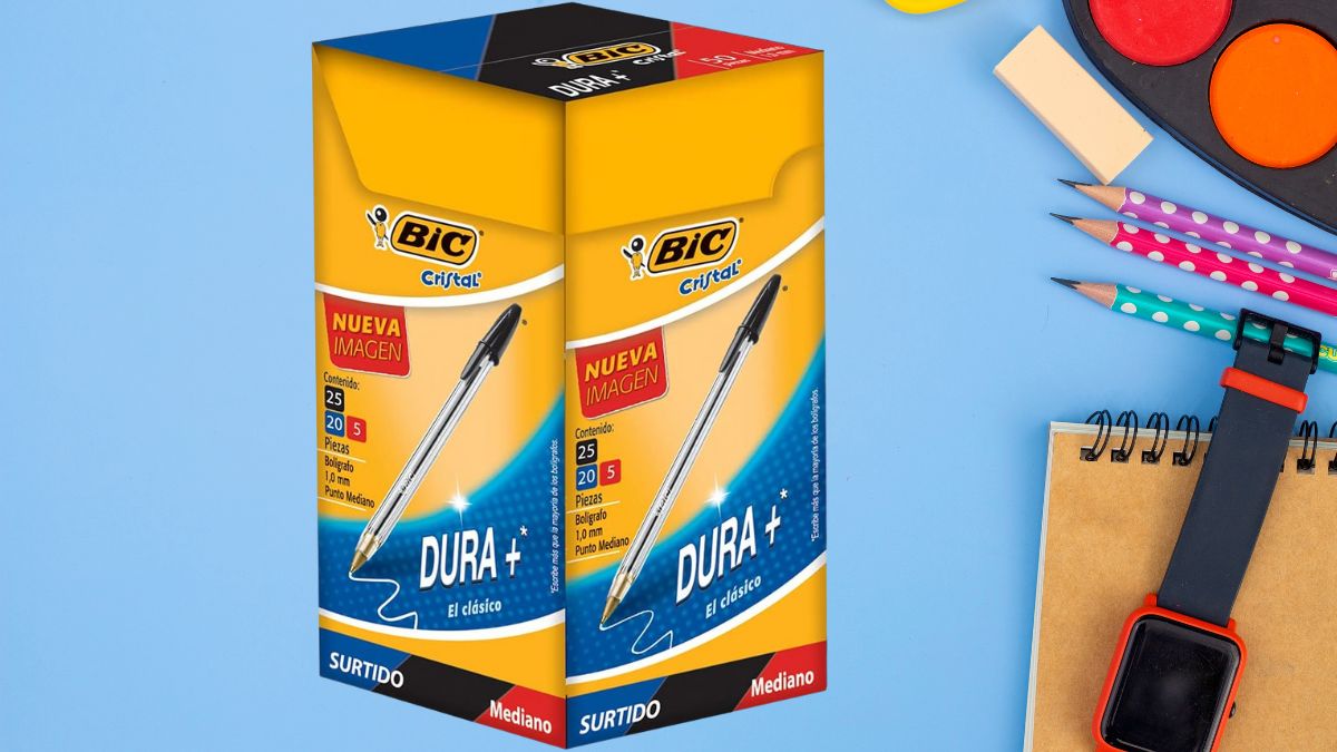¡Plumas para rato! Así es la caja BIC con 50 bolígrafos para todo el ciclo escolar Cortesía: Especial / Canva