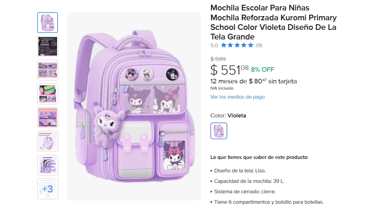 mochila kuromi regreso a clases