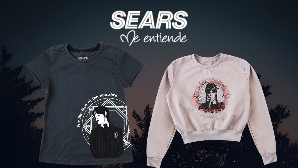 Sears de Carlos Slim ya tiene la ropa OFICIAL de Merlina de Netflix Cortesía: Marca / Canva